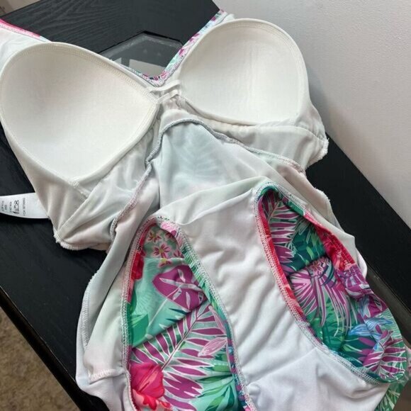 Swimsuits For All Women's Twist Front V-Neck Swimdress Hawaiian Floral Size 10 - Picture 14 of 16